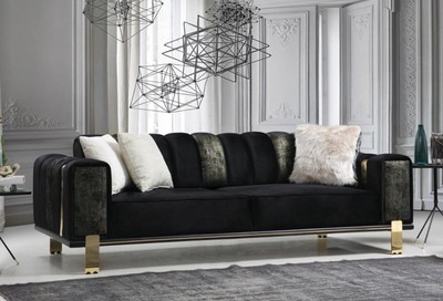 Casa Padrino Luxus Wohnzimmer Sofa mit verstellbarer Rückenlehne Schwarz / Gold 223 x 93 x H. 76 cm - Wohnzimmer Möbel - Luxus Möbel