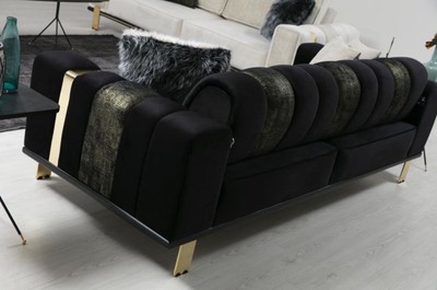 Casa Padrino Luxus Wohnzimmer Sofa mit verstellbarer Rückenlehne Schwarz / Gold 223 x 93 x H. 76 cm - Wohnzimmer Möbel - Luxus Möbel
