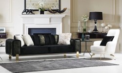 Casa Padrino sofá de salón de lujo con respaldo ajustable negro / oro 223 x 93 x A. 76 cm - Muebles de Salón - Muebles de Lujo
