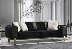 Casa Padrino sofá de salón de lujo con respaldo ajustable negro / oro 223 x 93 x A. 76 cm - Muebles de Salón - Muebles de Lujo
