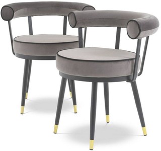 Casa Padrino set di sedia da pranzo di lusso grigio / nero / ottone 66 x 59 x A. 70 cm - Sedie da pranzo con pregiato velluto - Mobili per sala da pranzo