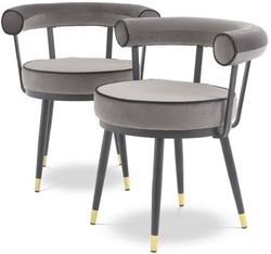 Casa Padrino set di sedia da pranzo di lusso grigio / nero / ottone 66 x 59 x A. 70 cm - Sedie da pranzo con pregiato velluto - Mobili per sala da pranzo