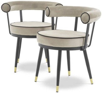 Casa Padrino set di sedia da pranzo di lusso greige / nero / ottone 66 x 59 x A. 70 cm - Sedie da pranzo con pregiato velluto - Mobili per sala da pranzo