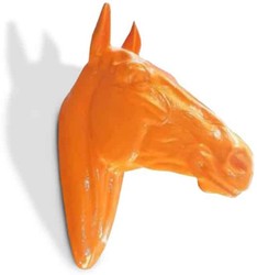 Casa Padrino scultura da parete decorativa di lusso testa di cavallo arancione 22 x 57 x A. 76 cm - Figura decorativa resistente alle intemperie - Decorazione Soggiorno Giardino Terrazza