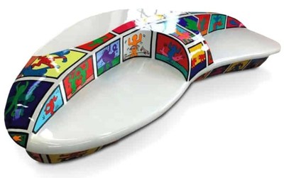 Casa Padrino panca per centro commerciale di design bianco / multicolore 356 x 150 x A. 70 cm - Panca da giardino resistente alle intemperie - Mobili panca da giardino terrazze soggiorno di lusso