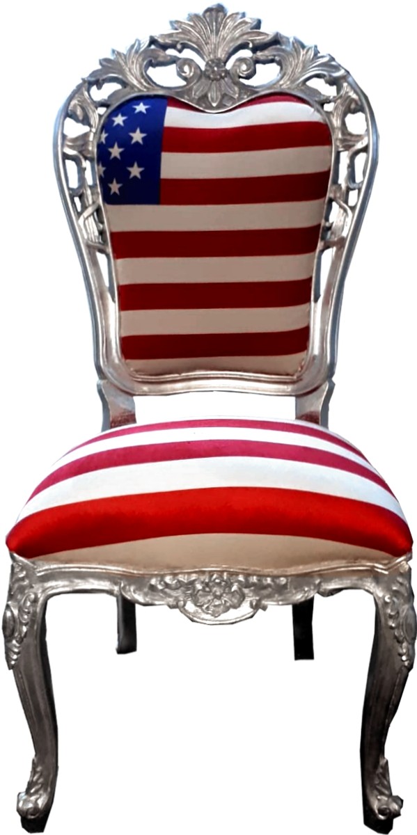 Sedia da pranzo barocca di lusso Casa Padrino USA / argento - sedia barocca di design - qualità di lusso Sedia da pranzo barocca di lusso Casa Padrino USA / argento - sedia barocca di design - qualità di lusso