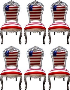 Casa Padrino luxury baroque dining room chair set USA / silver 52 x 51 x H. 105 cm - Designer baroque kitchen chairs set of 6 - Baroque Dining Room Furniture