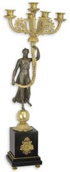 Casa Padrino baroque candle holder with a decorative bronze figure and marble base 26.5 x 26.5 x H. 68.5 cm - Elegant 5-flame candlestick - Living room decoration accessories