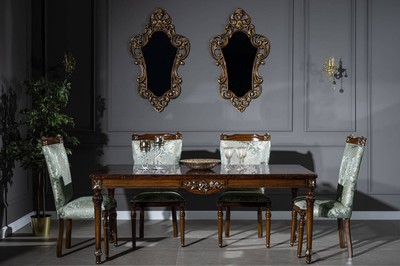 Casa Padrino luxury baroque dining room set mint green / brown - 1 Dining Table & 6 Dining Chairs - Noble dining room furniture in baroque style
