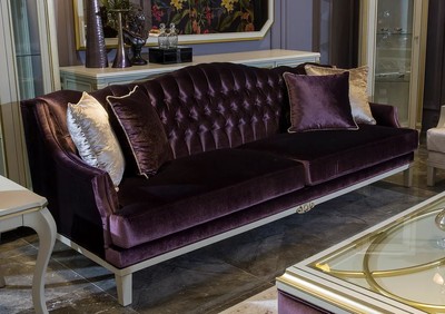 Casa Padrino luxury baroque sofa purple / white / gold 239 x 83 x H. 91 cm - Noble living room sofa with decorative pillows - Baroque living room furniture