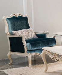 Casa Padrino sillón barroco de lujo azul / blanco 76 x 67 x A. 103 cm - Sillón de salón con cojín decorativo - Muebles de salón en estilo barroco