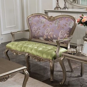 Casa Padrino banc baroque de luxe violet / vert / argent 125 x 60 x H. 103 cm - Banc de salon avec motif fleuri - Mobilier de salon baroque - Noble & Magnifique