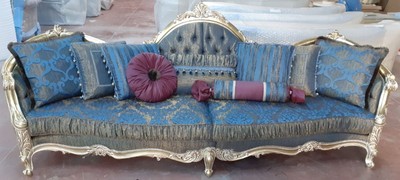 Luxus Barock Wohnzimmer Sofa mit Muster Blau Gold Luxury Baroque Living Room Sofa with Pattern Blue Gold