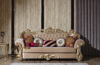 Casa Padrino luxury baroque sofa beige / gold 244 x 95 x H. 123 cm - Magnificent living room sofa with decorative pillows - Baroque living room furniture