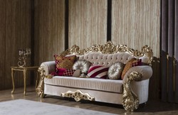 Casa Padrino divano barocco di lusso beige / oro 244 x 95 x A. 123 cm - Magnifico divano da soggiorno con cuscini decorativi - Mobili da soggiorno barocco