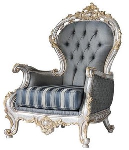 Casa Padrino luxury baroque living room armchair with decorative pillow gray / blue / silver / gold 82 x 75 x H. 122 cm - Noble & Magnificent
