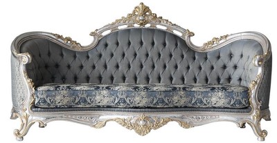 Casa Padrino luxury baroque living room sofa with decorative pillows gray / blue / silver / gold 250 x 95 x H. 125 cm - Noble & Magnificent