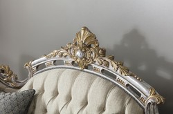 Casa Padrino luxury baroque living room sofa with decorative pillows cream / blue / silver / gold 250 x 95 x H. 125 cm - Noble & Magnificent
