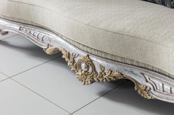 Casa Padrino luxury baroque living room sofa with decorative pillows cream / blue / silver / gold 250 x 95 x H. 125 cm - Noble & Magnificent