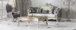 Casa Padrino luxury baroque living room sofa with decorative pillows cream / blue / silver / gold 250 x 95 x H. 125 cm - Noble & Magnificent