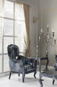 Casa Padrino Luxus Barock Wohnzimmer Sessel Grau / Blau / Grau 80 x 80 x H. 116 cm - Edler Massivholz Sessel mit Streifen - Barockstil Wohnzimmer Möbel
