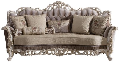 Casa Padrino luxury baroque living room sofa with decorative pillows brown / beige / white / gold 240 x 90 x H. 120 cm - Noble baroque living room furniture