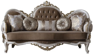 Luxus Barock Wohnzimmer Sofa Braun Weiß Gold Luxury Baroque Living Room Sofa Brown White Gold