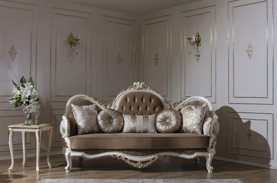Casa Padrino Luxus Barock Sofa Braun / Weiß / Gold 220 x 80 x H. 124 cm - Prunkvolles Wohnzimmer Sofa mit dekorativen Kissen - Barock Möbel 