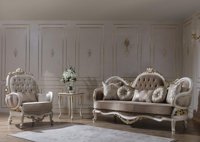 Casa Padrino Luxus Barock Sofa Braun / Weiß / Gold 220 x 80 x H. 124 cm - Prunkvolles Wohnzimmer Sofa mit dekorativen Kissen - Barock Möbel 
