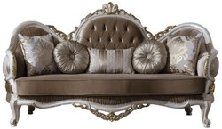 Casa Padrino luxury baroque sofa brown / white / gold 220 x 80 x H. 124 cm - Magnificent living room sofa with decorative pillows - Baroque Furniture