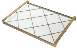 Luxus Designer Edelstahl Tablett Serviertablett mit Glasplatte Messing Luxury Designer Stainless Steel Serving Tray with Glass Top Brass