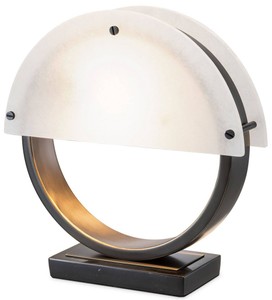 Casa Padrino designer table lamp bronze / alabaster 30 x 10 x H. 30.5 cm - Modern desk lamp with marble base and 2 semicircular alabaster lampshades - Designer Lights
