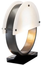 Casa Padrino lampada da tavolo di design bronzo / alabastro 30 x 10 x A. 30,5 cm - Lampada da scrivania moderna con base in marmo e 2 paralumi semicircolari in alabastro - Luci Design