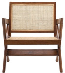 Luxus Massivholz Sessel Wohnzimmer Sessel mit Rattangeflecht Braun Naturfarben Luxury Solid Wood Armchair Living Room Armchair with Rattan Weave Brown Natural