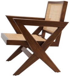 Luxus Massivholz Sessel Wohnzimmer Sessel mit Rattangeflecht Braun Naturfarben Luxury Solid Wood Armchair Living Room Armchair with Rattan Weave Brown Natural