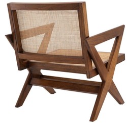 Luxus Massivholz Sessel Wohnzimmer Sessel mit Rattangeflecht Braun Naturfarben Luxury Solid Wood Armchair Living Room Armchair with Rattan Weave Brown Natural