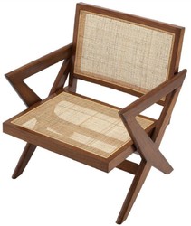 Luxus Massivholz Sessel Wohnzimmer Sessel mit Rattangeflecht Braun Naturfarben Luxury Solid Wood Armchair Living Room Armchair with Rattan Weave Brown Natural