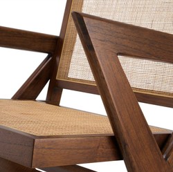 Luxus Massivholz Sessel Wohnzimmer Sessel mit Rattangeflecht Braun Naturfarben Luxury Solid Wood Armchair Living Room Armchair with Rattan Weave Brown Natural
