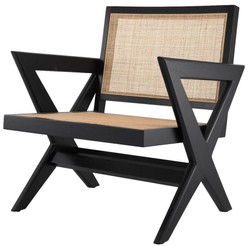 Luxus Massivholz Sessel Wohnzimmer Sessel mit Rattangeflecht Schwarz Naturfarben Luxury Solid Wood Armchair Living Room Armchair with Rattan Weave Black Natural