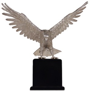 Casa Padrino figura de bronce de lujo águila plata / negro 40 x 20 x A. 37 cm - Escultura de bronce plateado con base - Decoración de escritorio - Decoración de sala de estar - Calidad de Lujo