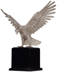Casa Padrino figure en bronze de luxe aigle argent / noir 40 x 20 x H. 37 cm - Sculpture en bronze argenté avec base - Décoration de bureau - Décoration de salon - Qualité de Luxe