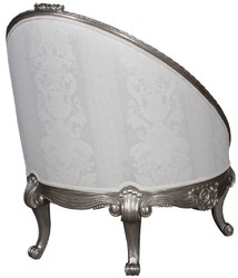 Casa Padrino sillón barroco de lujo blanco / plata 80 x 87 x A. 100 cm - Sillón de salón noble en forma de huevo - Muebles de salón barrocos