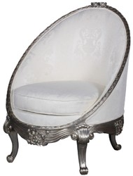 Casa Padrino sillón barroco de lujo blanco / plata 80 x 87 x A. 100 cm - Sillón de salón noble en forma de huevo - Muebles de salón barrocos