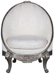 Casa Padrino sillón barroco de lujo blanco / plata 80 x 87 x A. 100 cm - Sillón de salón noble en forma de huevo - Muebles de salón barrocos