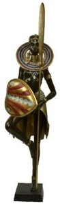 Casa Padrino Luxury Deco Bronze Sculpture Maasai Warrior Black / Multicolor / Gold 57 x 45 x H. 170 cm - Large Bronze Figure with Base - Hotel & Restaurant Decoration Figure - Luxury Quality
