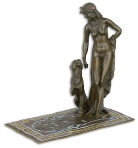 Casa Padrino figura de bronce de lujo Cleopatra con pantera bronce / marrón / oro 17,1 x 10 x A. 16,8 cm - Figura de decoración elegante - Decoración de Escritorio