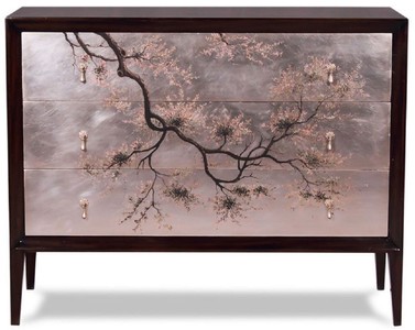 Casa Padrino luxury Art Deco chest of drawers dark brown / multicolor 120 x 49 x H. 94 cm - Noble mahogany dresser with 3 drawers and elegant Japanese design - Luxury Furniture