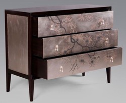 Casa Padrino cómoda Art Deco de lujo marrón oscuro / multicolor 120 x 49 x A. 94 cm - Noble cómoda de caoba con 3 cajones y elegante diseño japonés - Muebles de Lujo