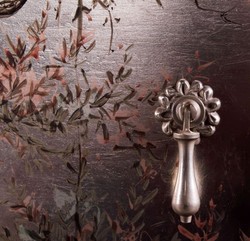 Casa Padrino cómoda Art Deco de lujo marrón oscuro / multicolor 120 x 49 x A. 94 cm - Noble cómoda de caoba con 3 cajones y elegante diseño japonés - Muebles de Lujo