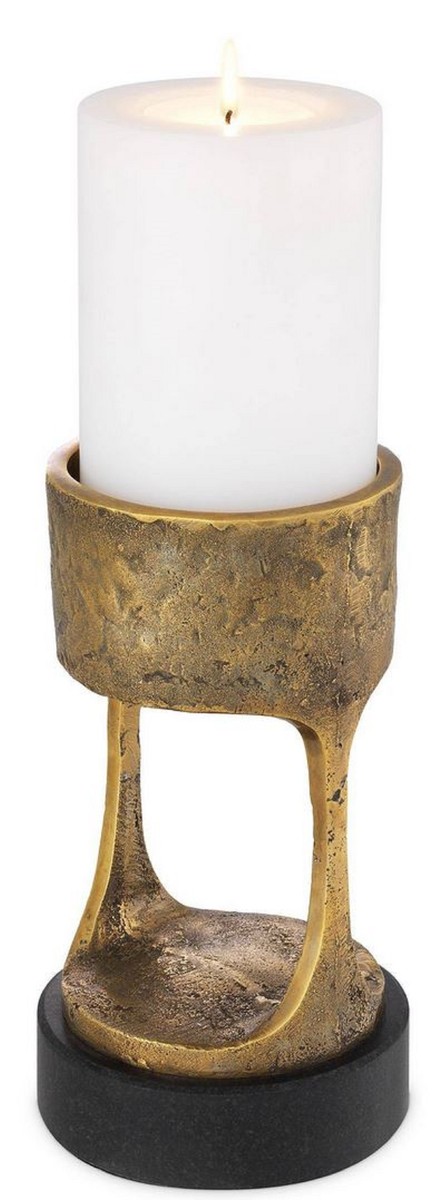 Casa Padrino porte-bougie de luxe laiton vintage / noir Ø 13 x H. 24 cm - Porte-Bougie en Laiton avec Base en Granit - Accessoires de Décoration